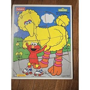 Playskool Sesame Street Wooden Puzzle  1994 Elmo Learns to Skate